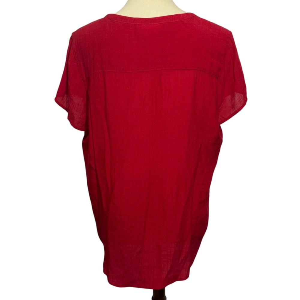 Liz Claiborne Size Large Red Short Sleeve Tie Front Blouse - Picture 2 of 12